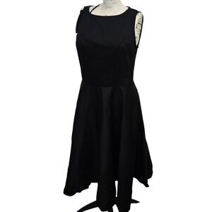 Anni Coco Black Midi Dress Women Medium Swing Rockabilly 50s Style Cotton